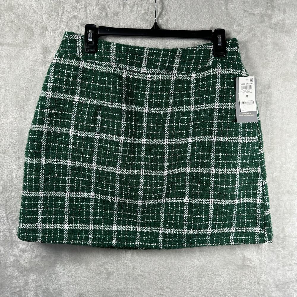 On 34th NEW Womens Mini Skirt Size 8 Checked Tweed Green/White Preppy Zipper